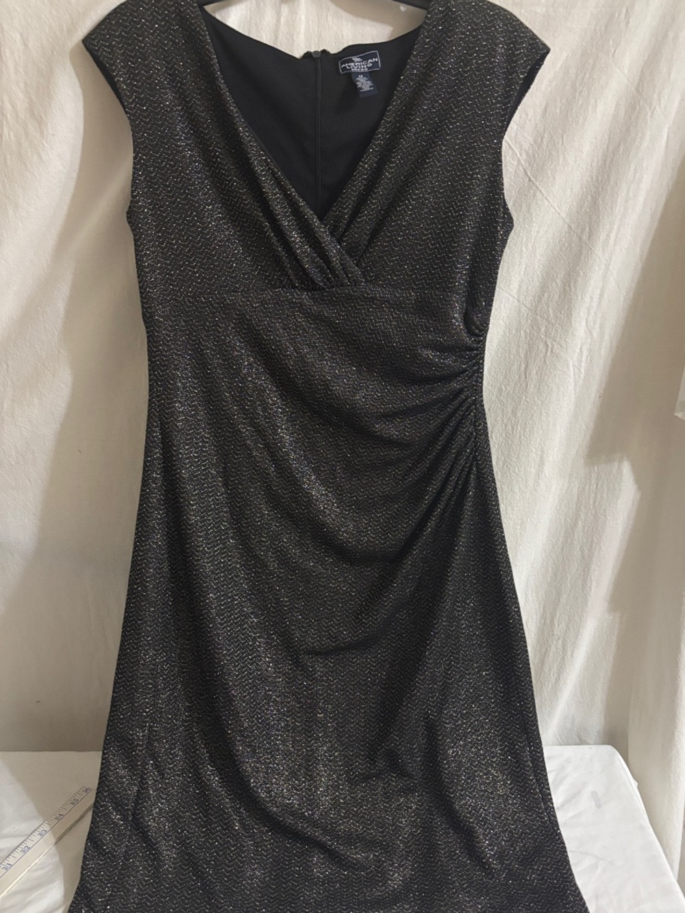 Metallic Black Cap-Sleeve Dress glitter, shimmer, slimming party evening H